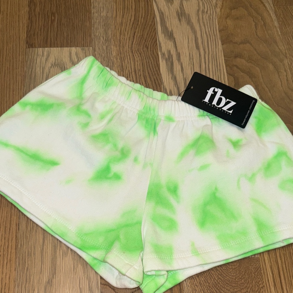 Flowers by Zoe White & Neon Green Tie-Dye Kids Shorts NWT